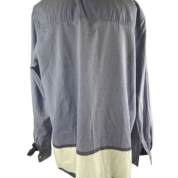 Anne Klein 100% cotton chambray trapeze front button light blue&white block L - Picture 9 of 14